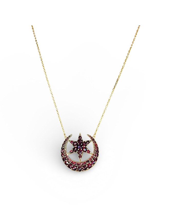 Bohemian Garnet Moon and Star Necklace