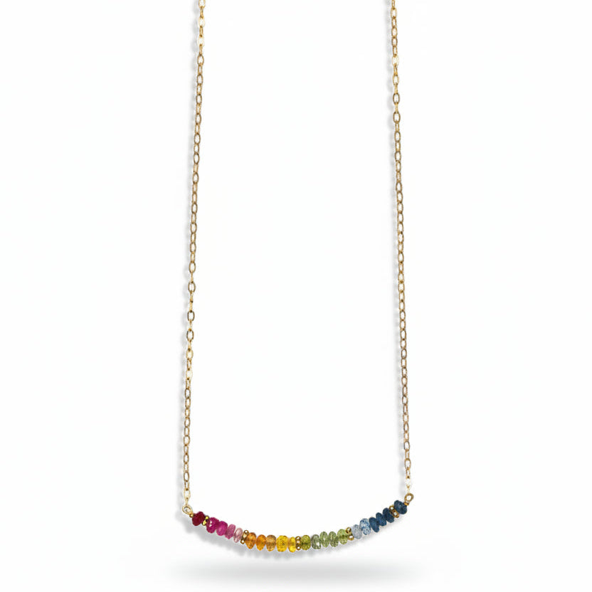 14k Rainbow Sapphire Bar Necklace