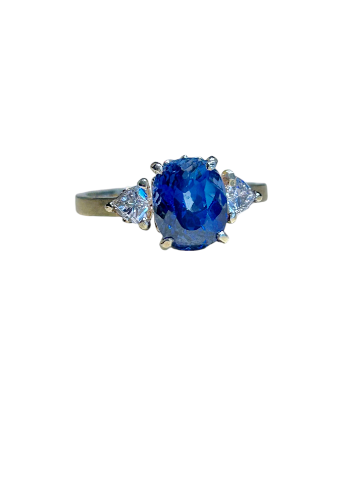 Cushion Cut Sapphire and Diamond Trillions Ring