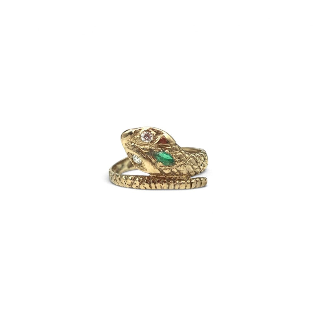Antique Snake Ring with Emerald and Diamonds