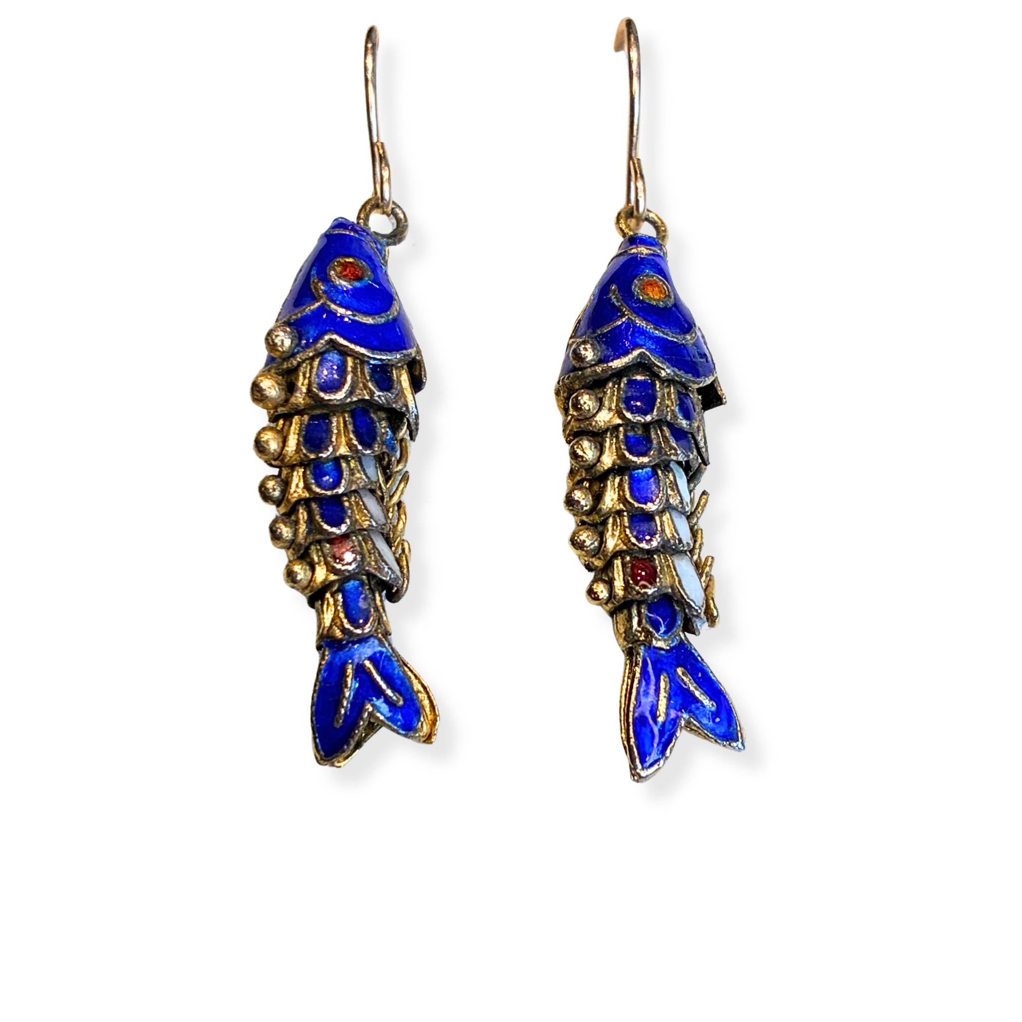 Vintage Cloisonne Articulated Fish Earrings