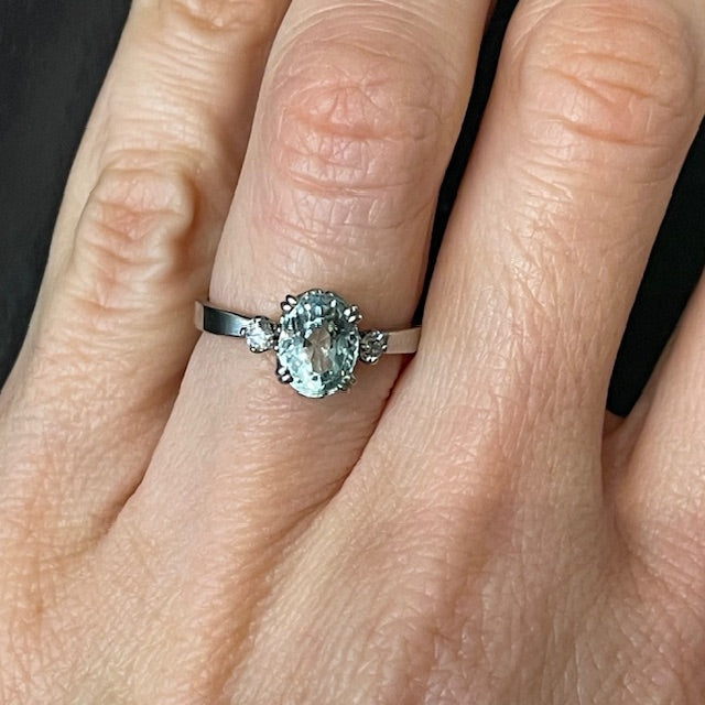 Platinum Oval Aquamarine Ring
