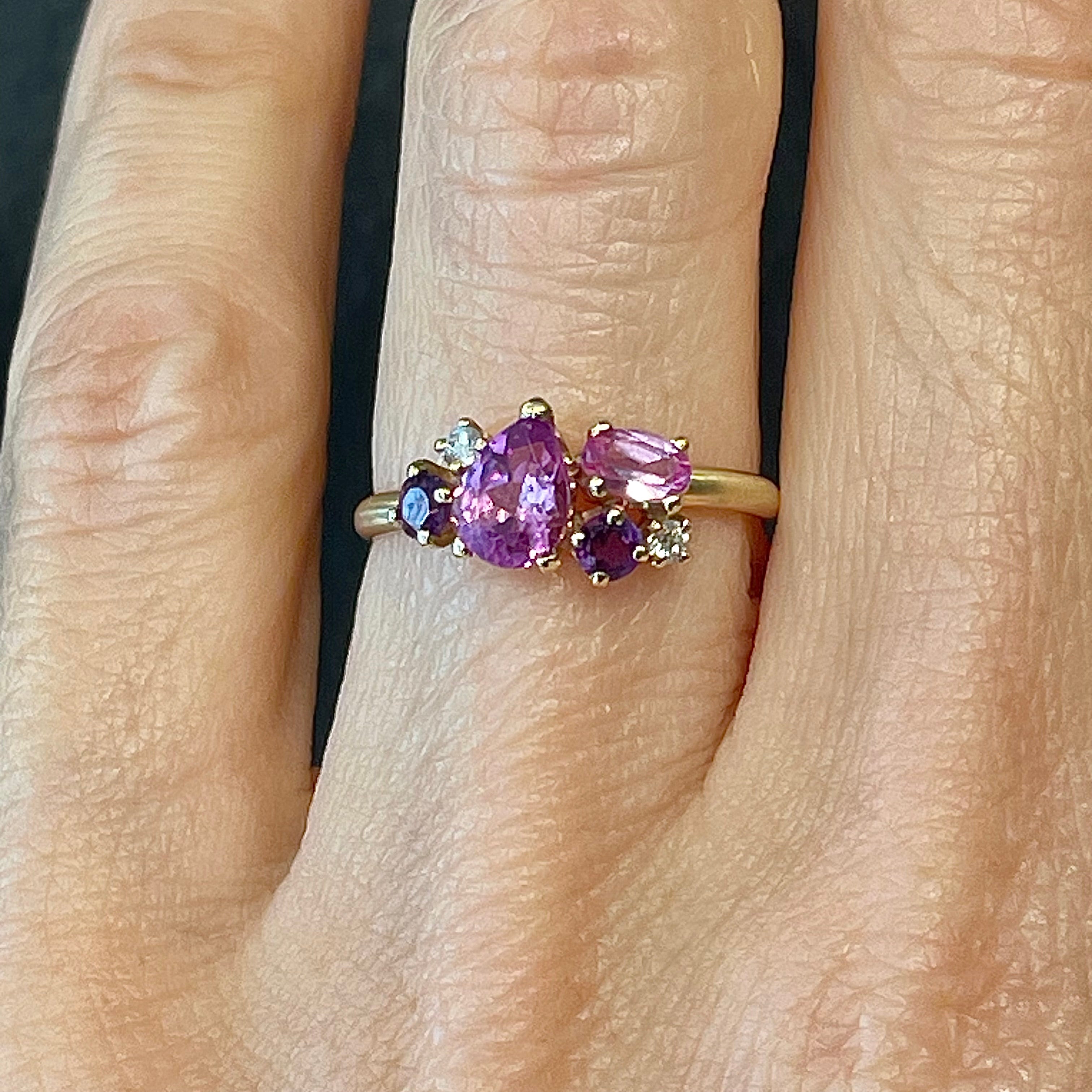 Asymmetrical Sapphire Cluster Ring