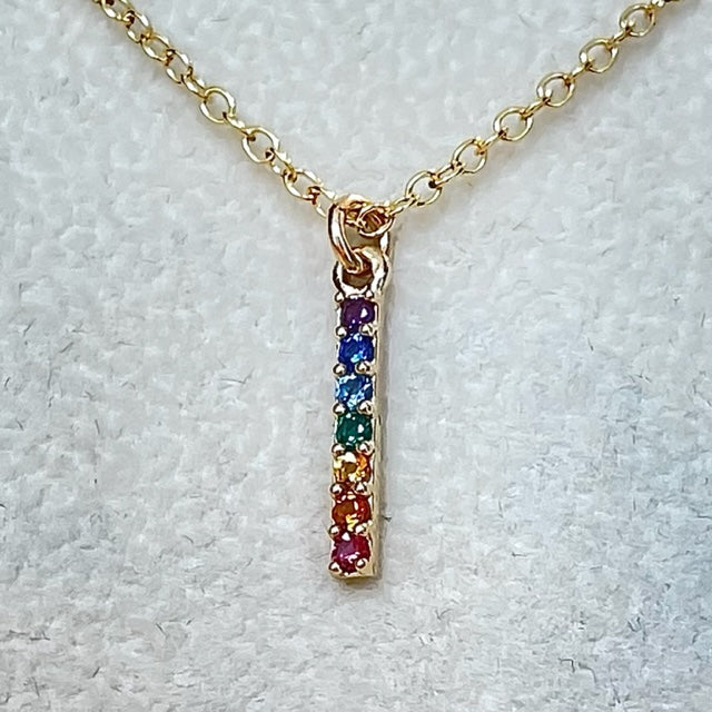 40% Off! Rainbow Gemstone Bar Necklace