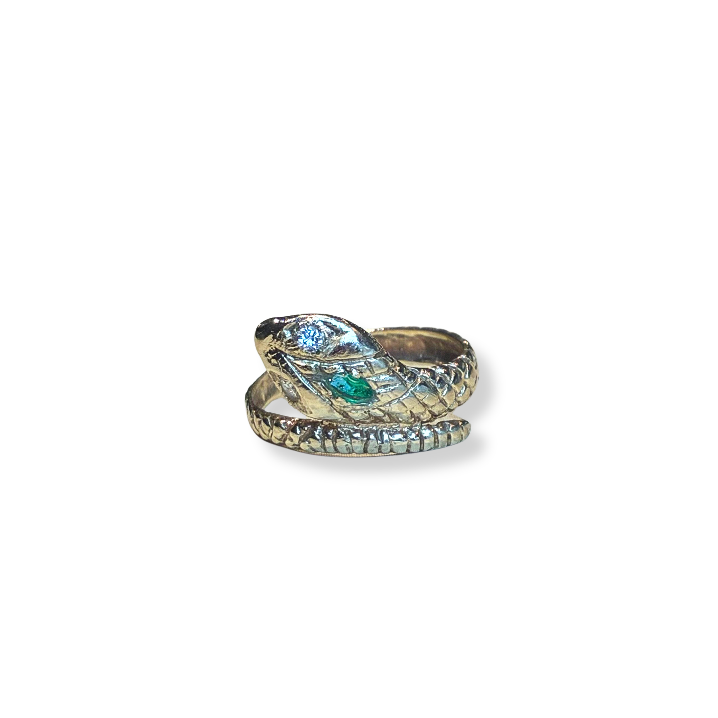 Antique Snake Ring with Emerald and Diamonds