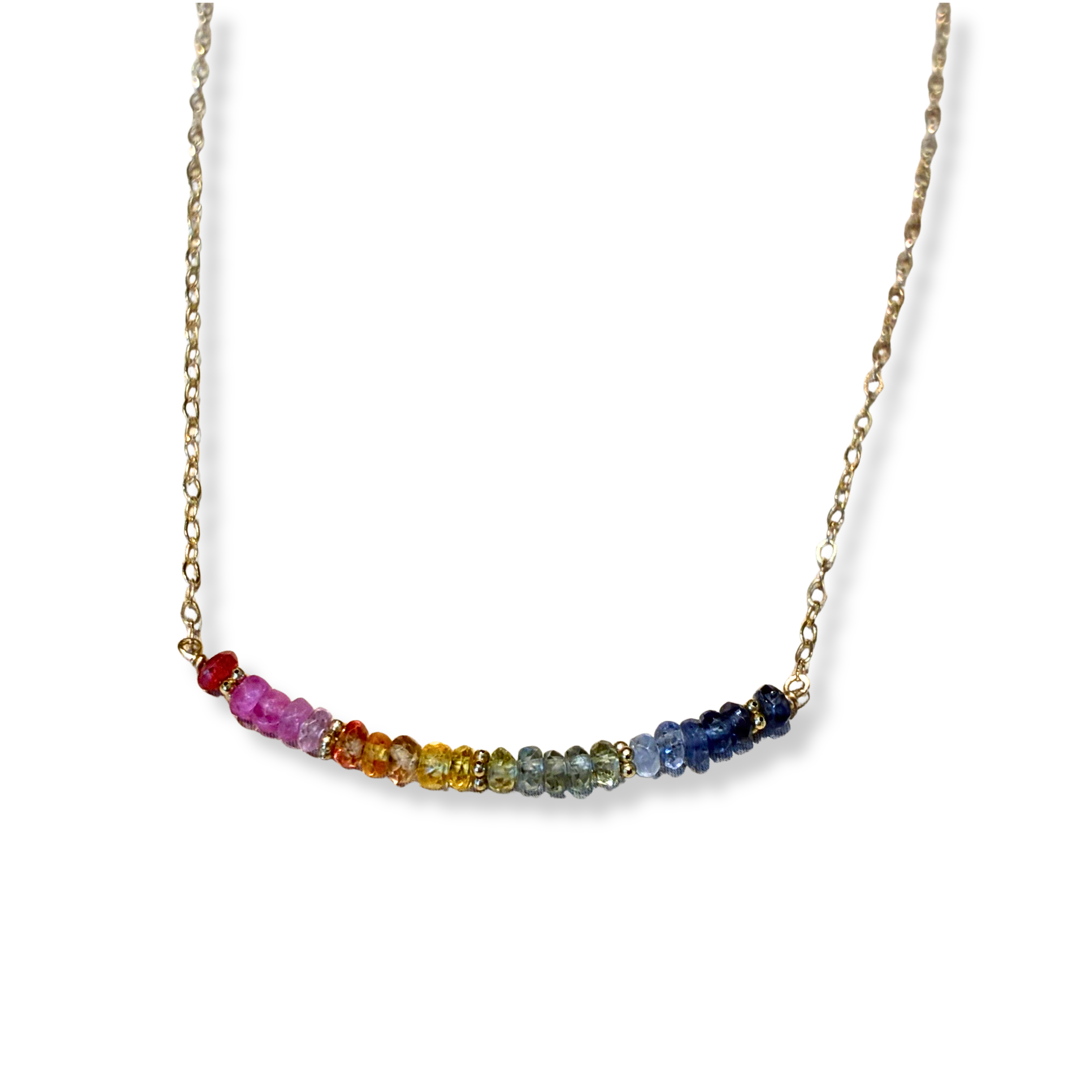 14k Rainbow Sapphire Bar Necklace