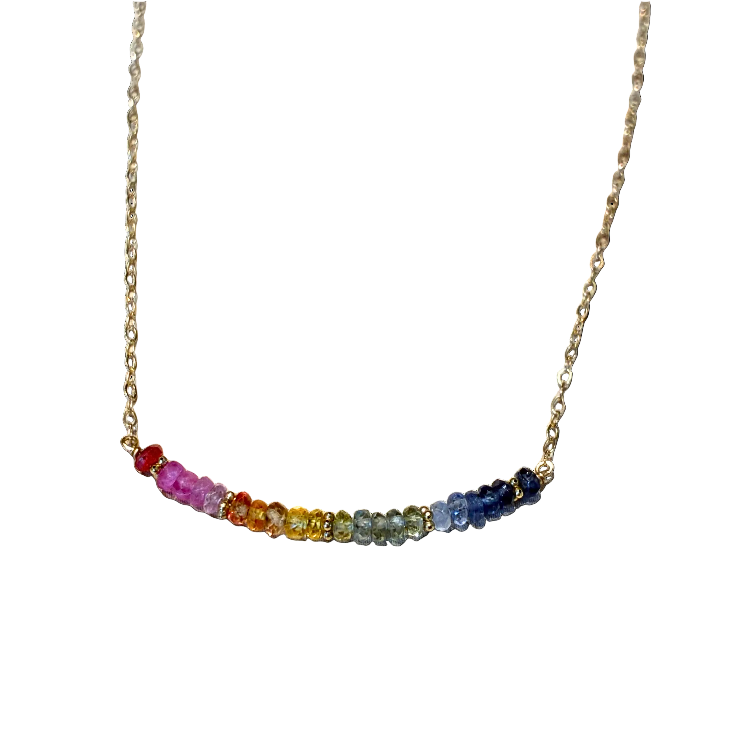 14k Rainbow Sapphire Bar Necklace