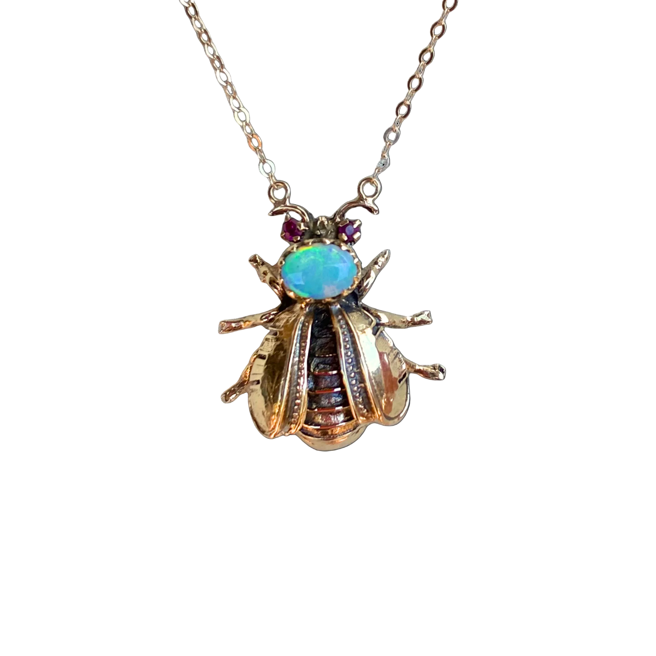 Very Rare Hand Fabricated Ruby and Opal Bee