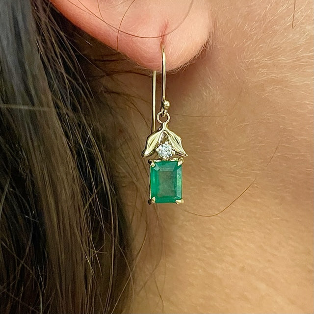 14k Emerald and Diamond Earrings