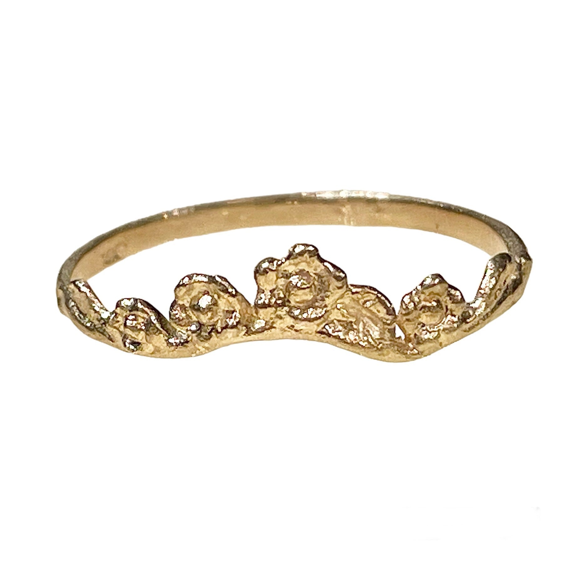 A gold ring with an asymmetrical design featuring detailed floral patterns, solid 14k yellow gold antique casting garland floral design, subtle contour to fit around stone
Handmade jewelry, antique and vintage, antique inspired jewelry, vintage inspired jewelry, handcrafted jewelry, custom design jewelry, nature ring, flower ring, women's jewelry, jewelry near me