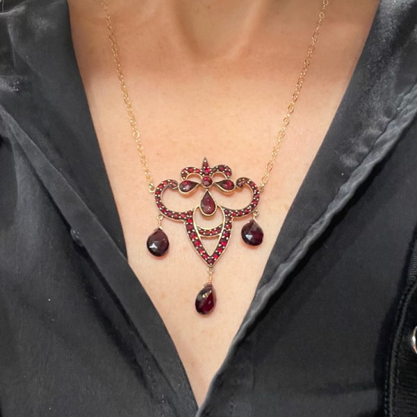 Antique Bohemian Garnet Fleur-de-lis Necklace