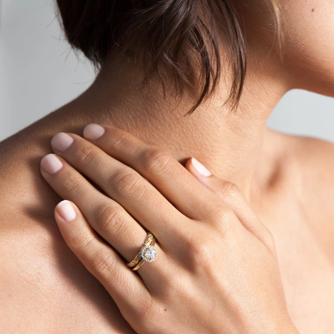 14k yellow gold engagement ring, 14k yellow gold halo engagement ring, 14k yellow gold antique inspired engagement ring, 14k yellow gold victorian inspired engagement ring, .50ct round brilliant diamond halo ring, repurposed diamond ring, antique diamond ring, handmade engagement ring