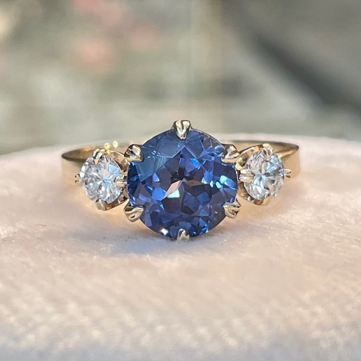 Ceylon Sapphire and Diamond Trio Ring