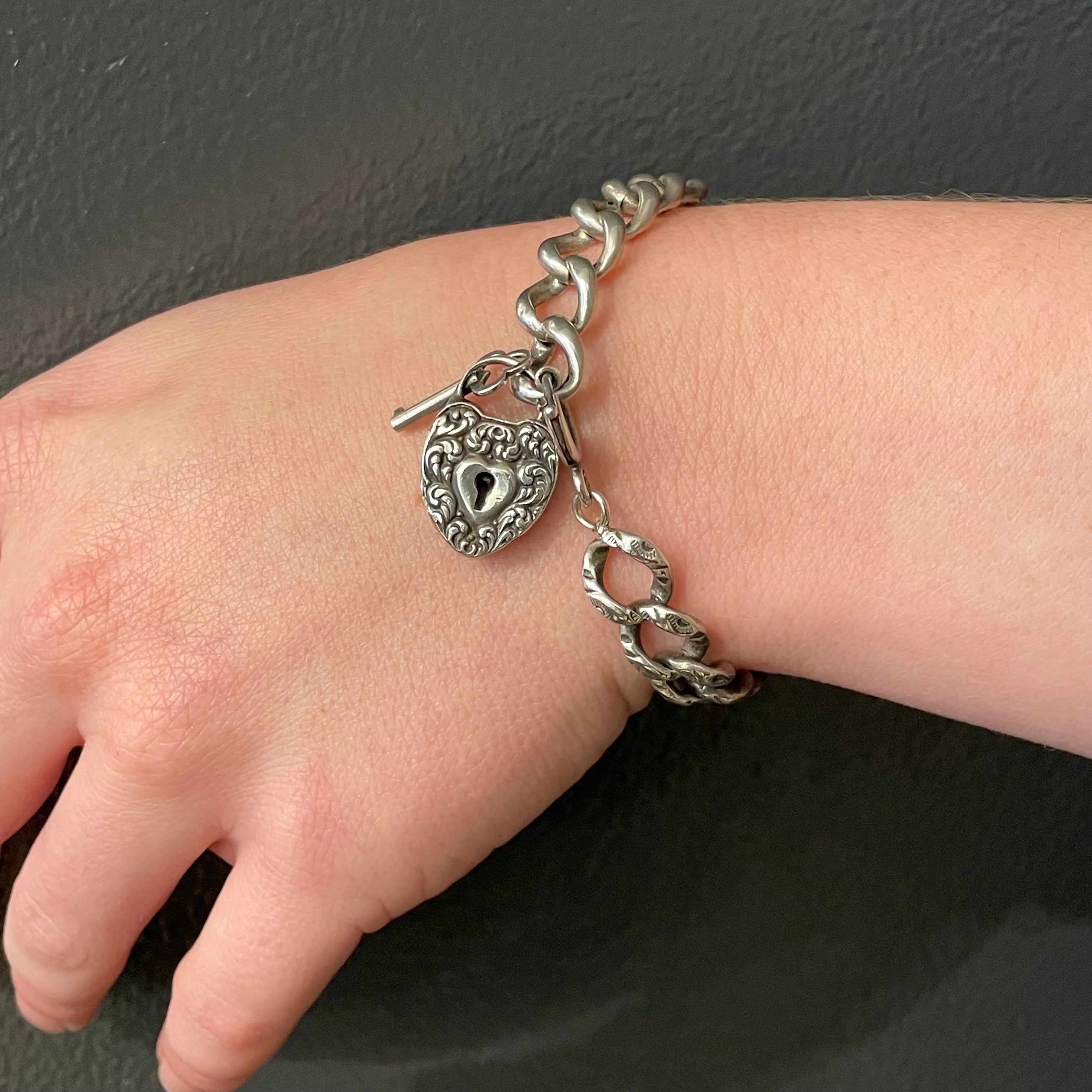 Antique Heart Lock and Key Charm Bracelet