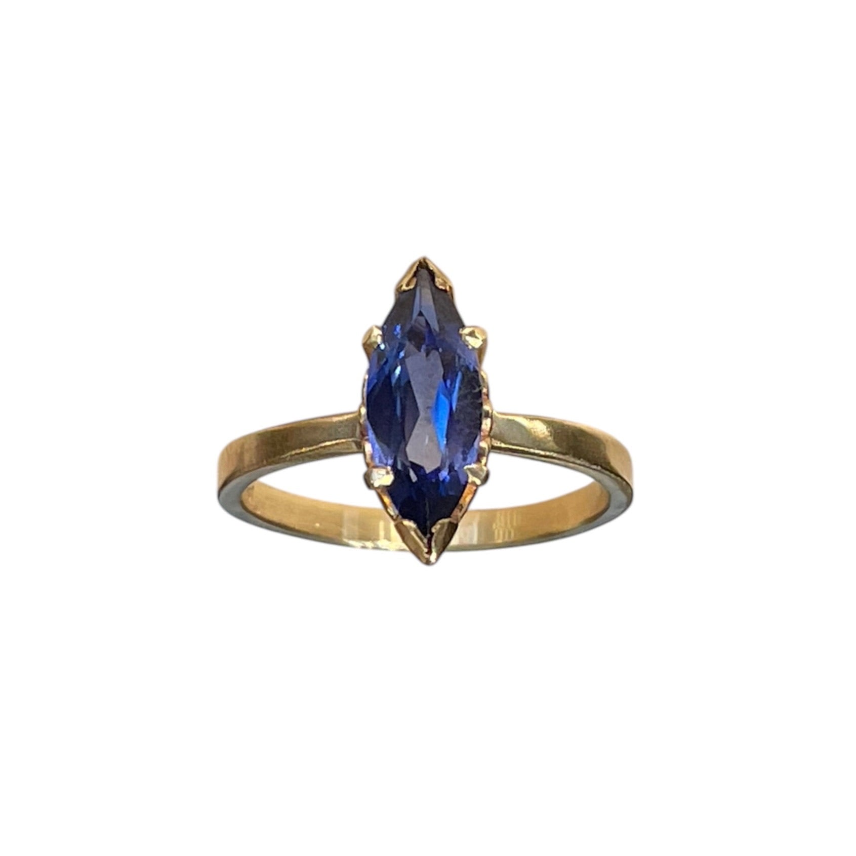 14k Blue Marquise Sapphire Solitaire Ring