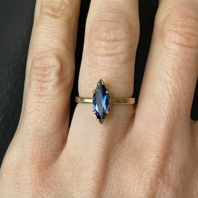 14k Blue Marquise Sapphire Solitaire Ring