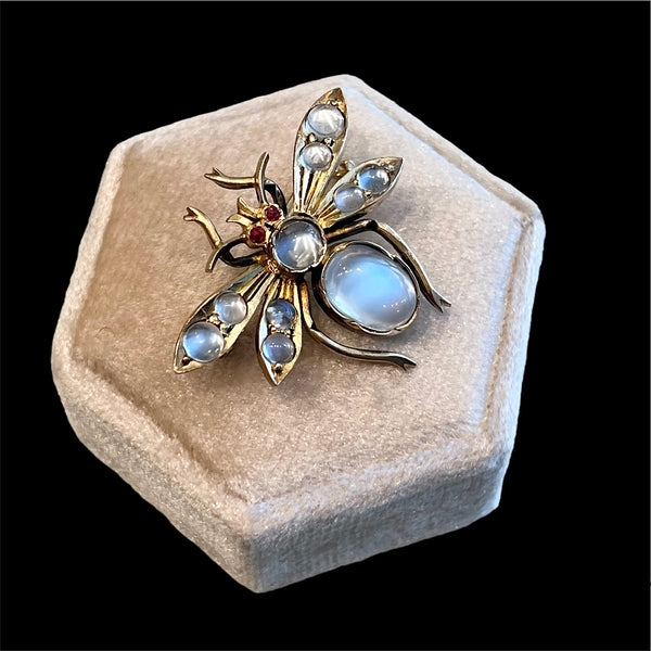 Antique Moonstone Insect Brooch