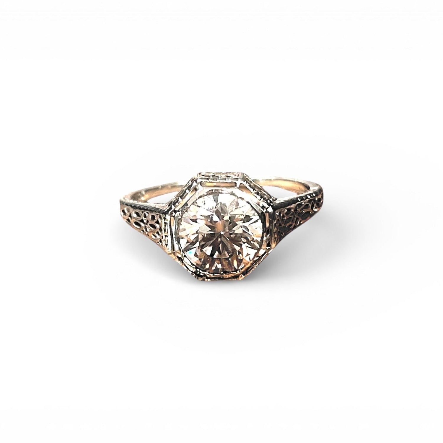 Antique Octagon Diamond Filigree Ring