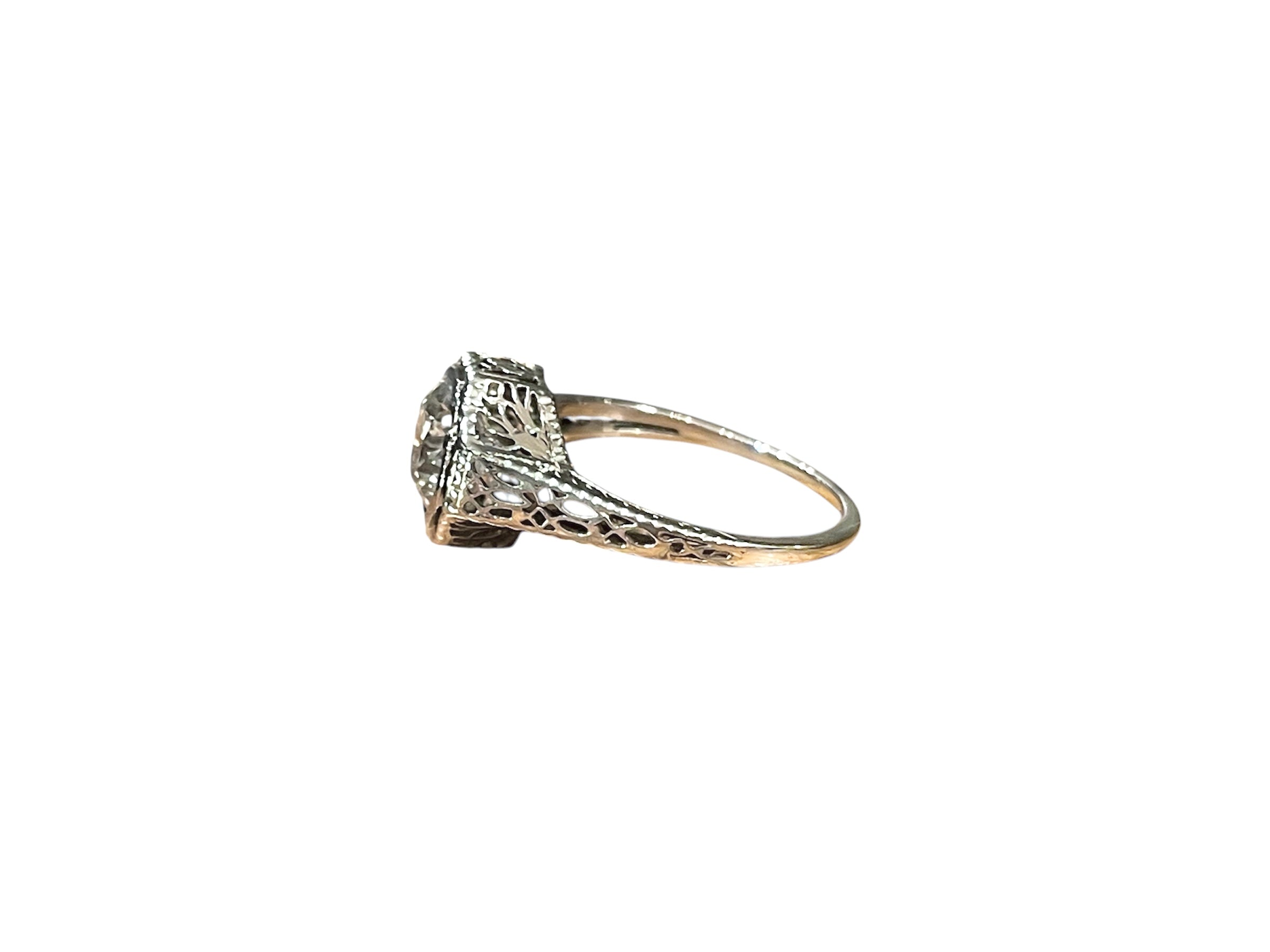 Antique Octagon Diamond Filigree Ring