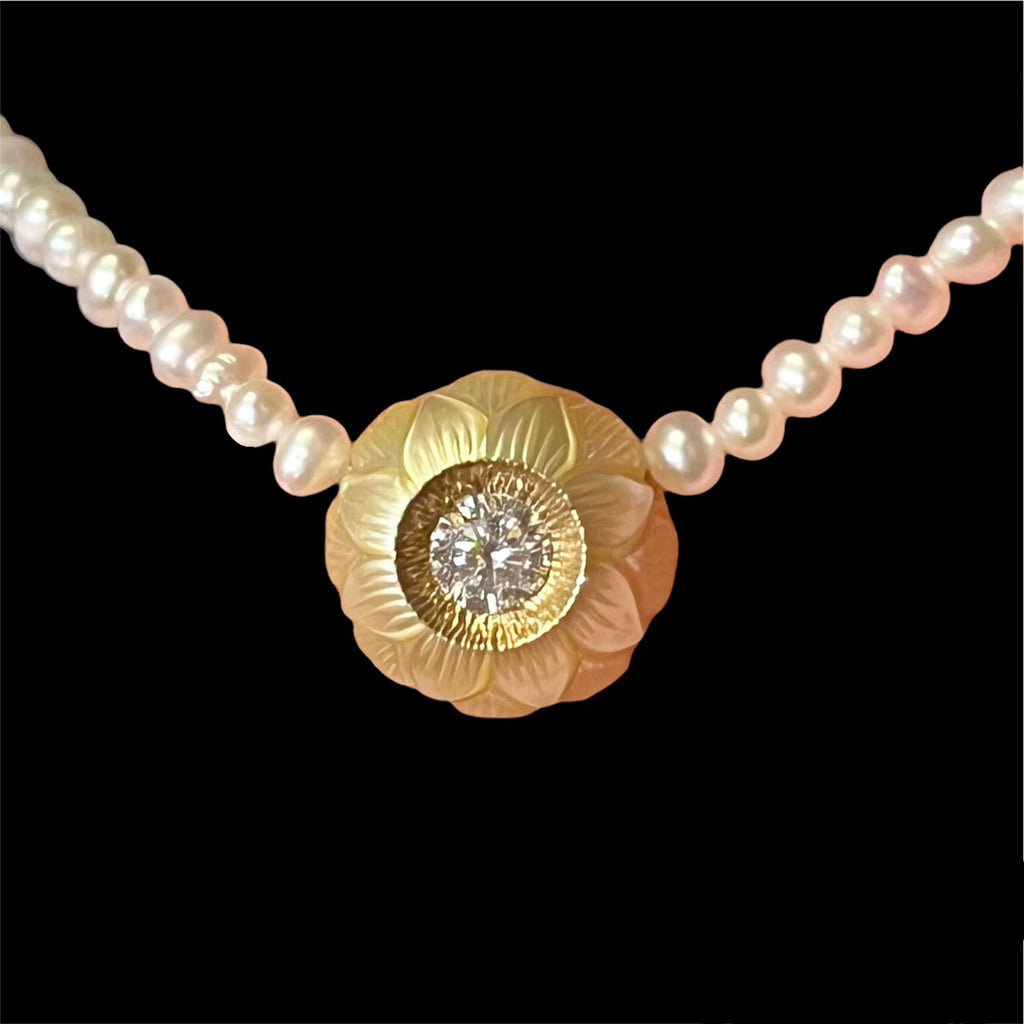 Antique Mother Of Pearl and Diamond Necklace