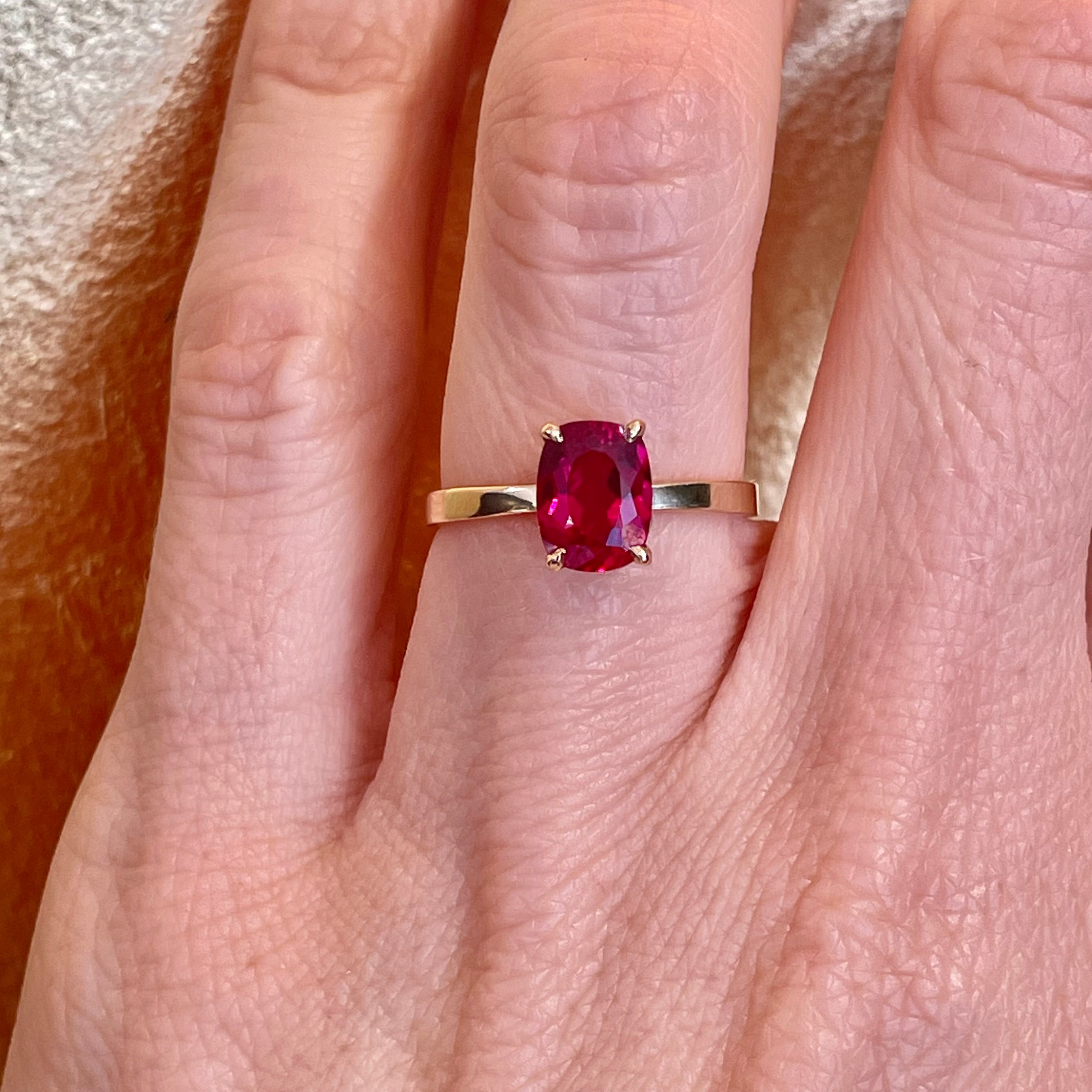 Cushion Cut Ruby Solitaire Ring