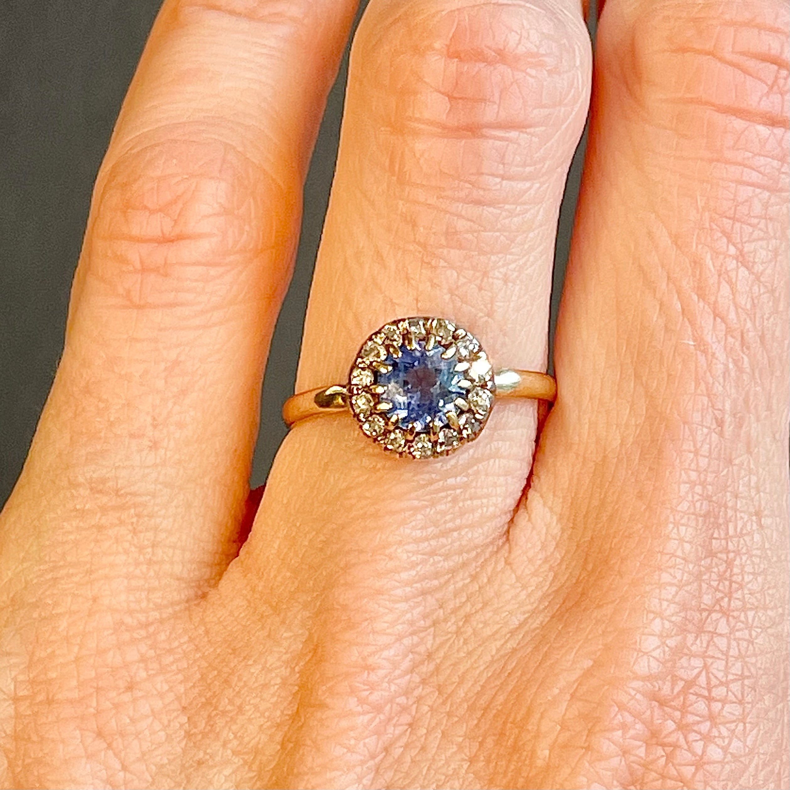 Antique Sapphire and Diamond Halo Ring