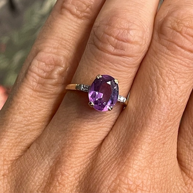 Vintage Purple Sapphire and Diamond Ring