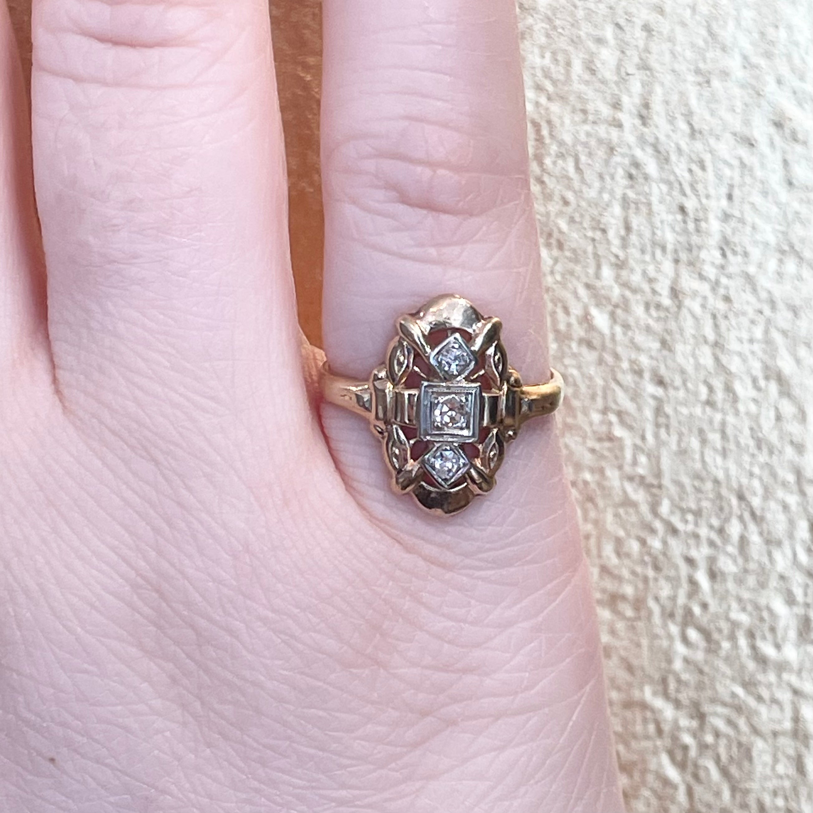 Antique Diamond Shield Ring