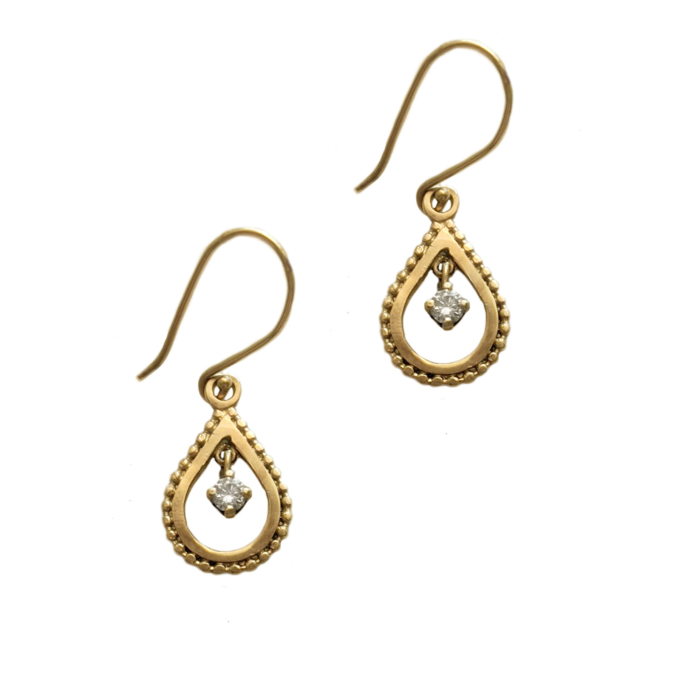 14k Gold Small Teardrop Earrings with Diamonds