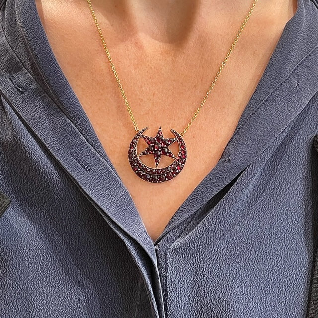 Bohemian Garnet Moon and Star Necklace