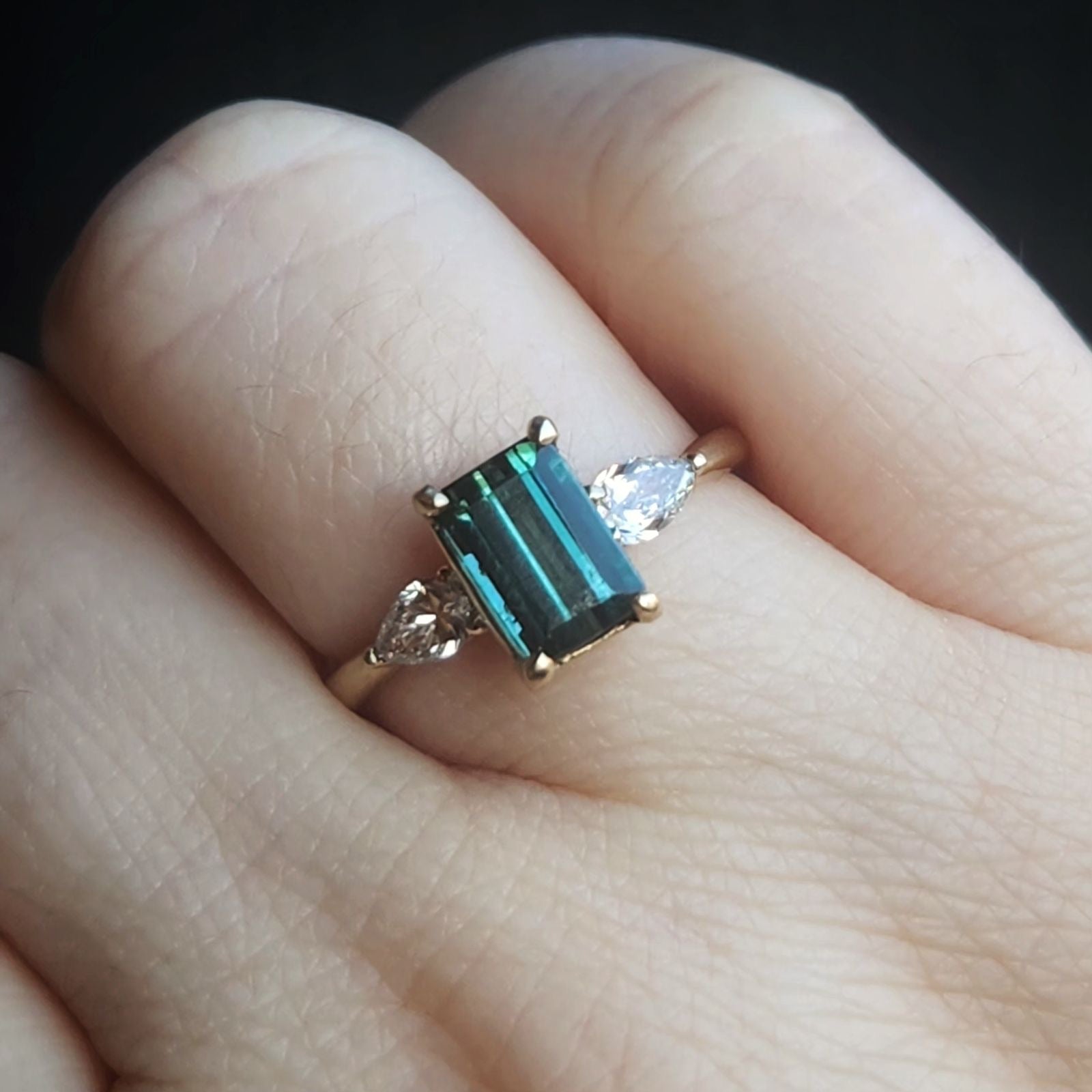 Tourmaline and Petal Diamond Trio Ring