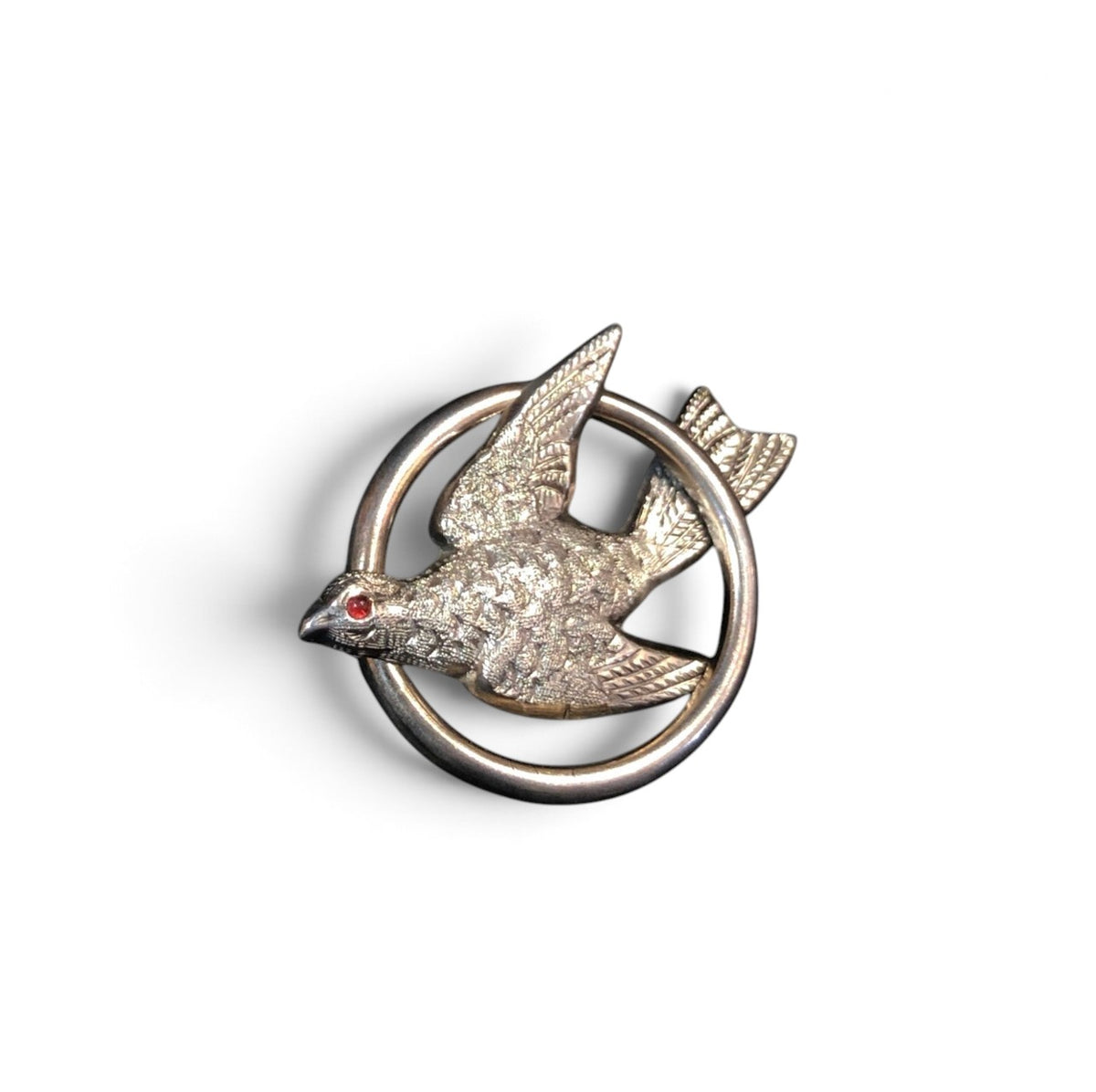 Antique Victorian Garnet-Eyed Bird Brooch