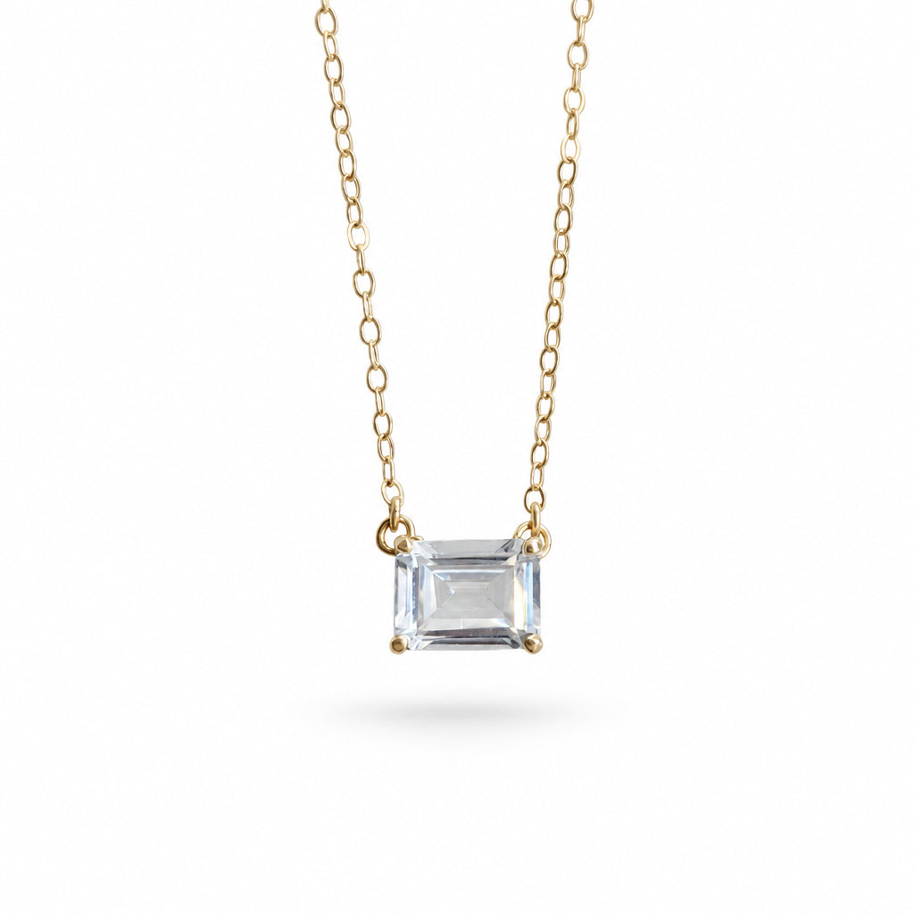 14k East West Emerald Cut White Sapphire Necklace