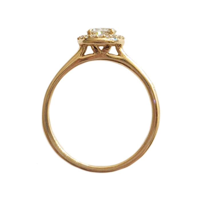 14k yellow gold engagement ring, 14k yellow gold halo engagement ring, 14k yellow gold antique inspired engagement ring, 14k yellow gold victorian inspired engagement ring, .50ct round brilliant diamond halo ring, repurposed diamond ring, antique diamond ring, handmade engagement ring