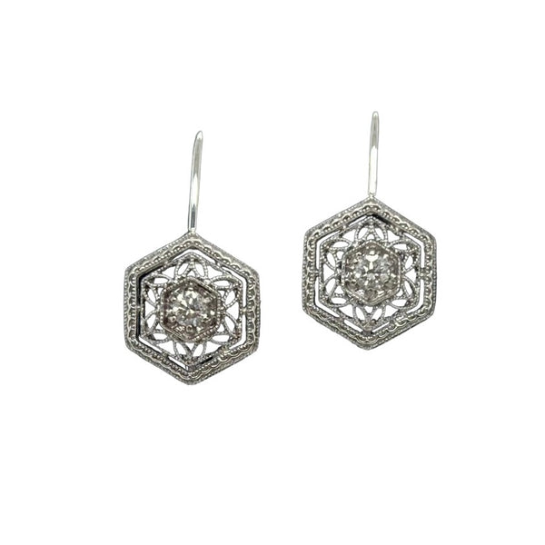 Hexagon Filigree Diamond Earrings