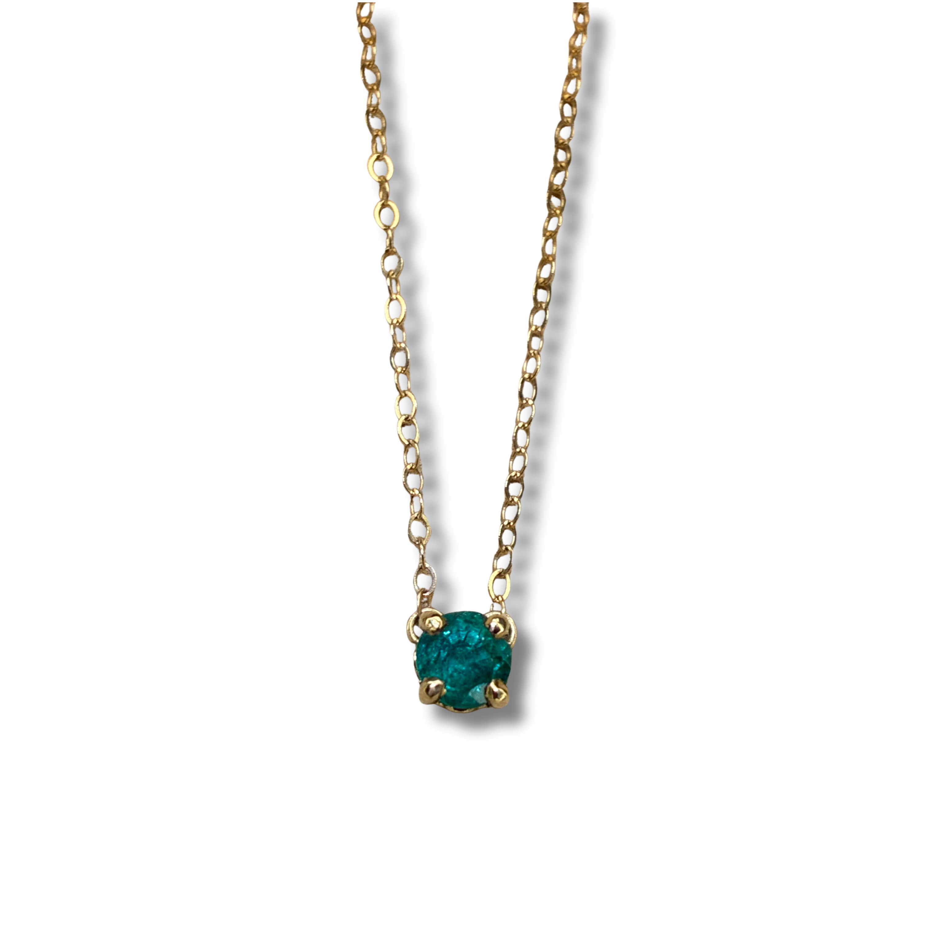 14k Yellow Gold 4mm round Emerald Solitaire Necklace