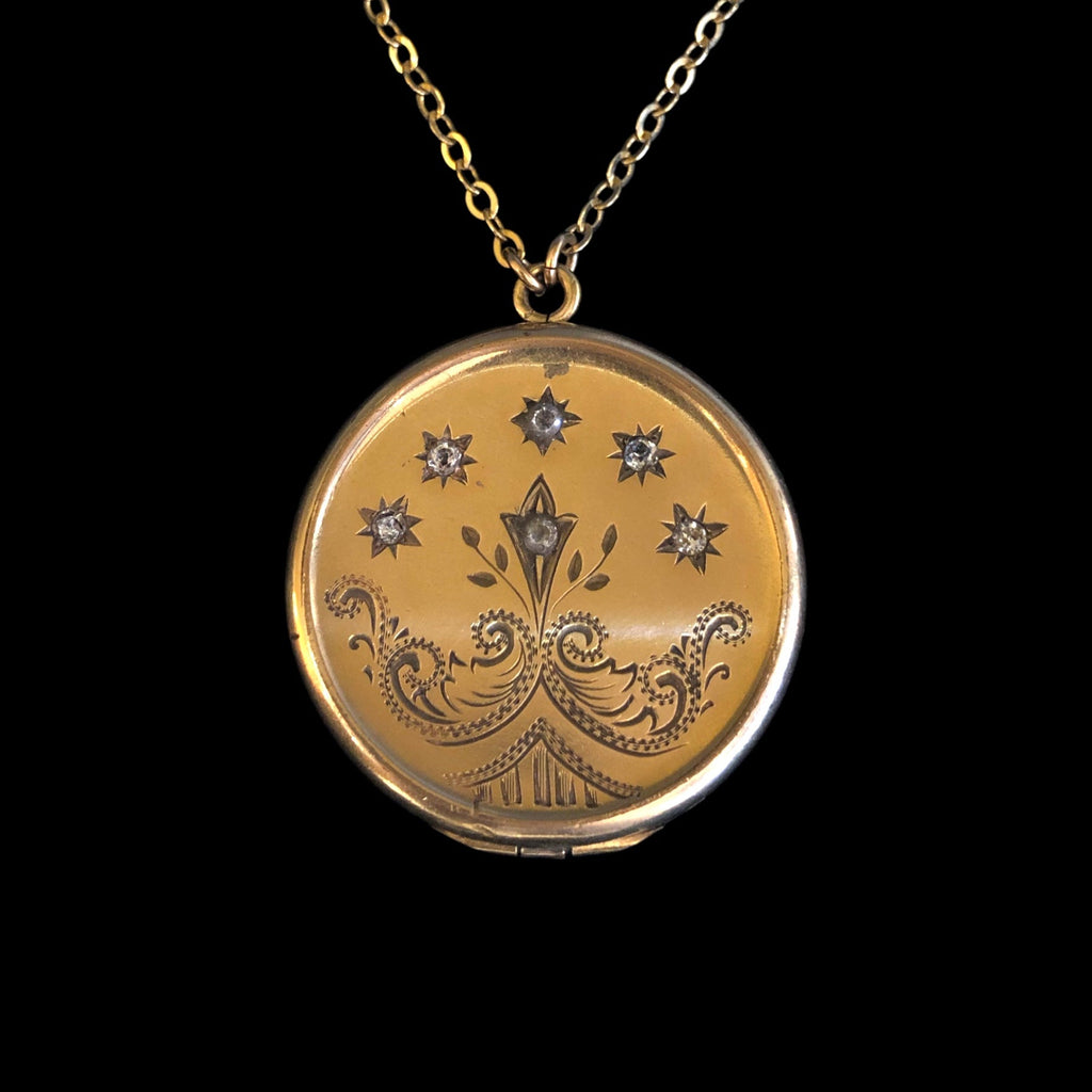 Art Deco Circle Locket with Single-Cut Diamonds