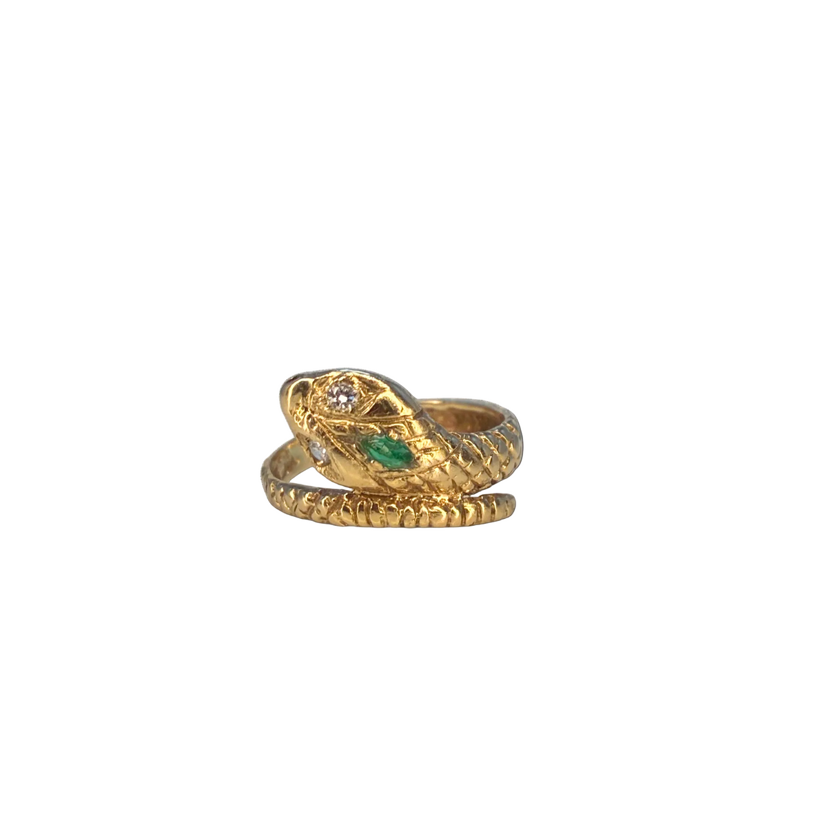 Antique Snake Ring with Emerald and Diamonds