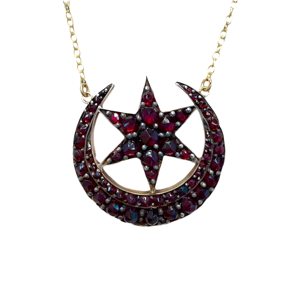 Bohemian Garnet Moon and Star Necklace