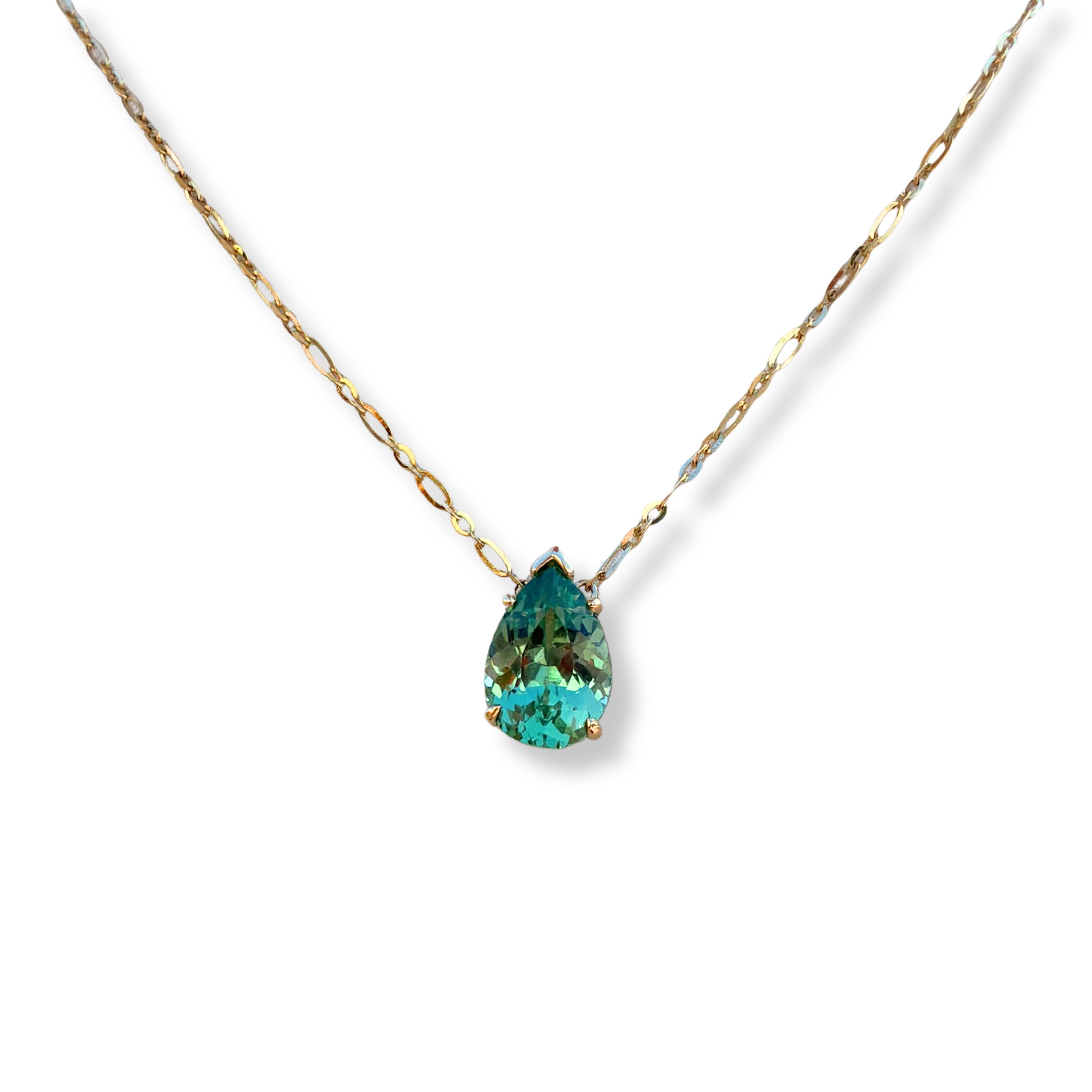 14k Gold Teal Sapphire Pear Pendant