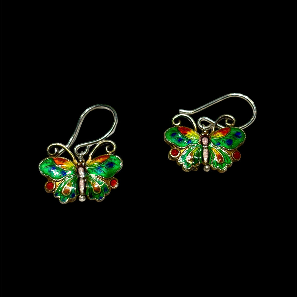 Vintage Cloisonné Butterfly Earrings