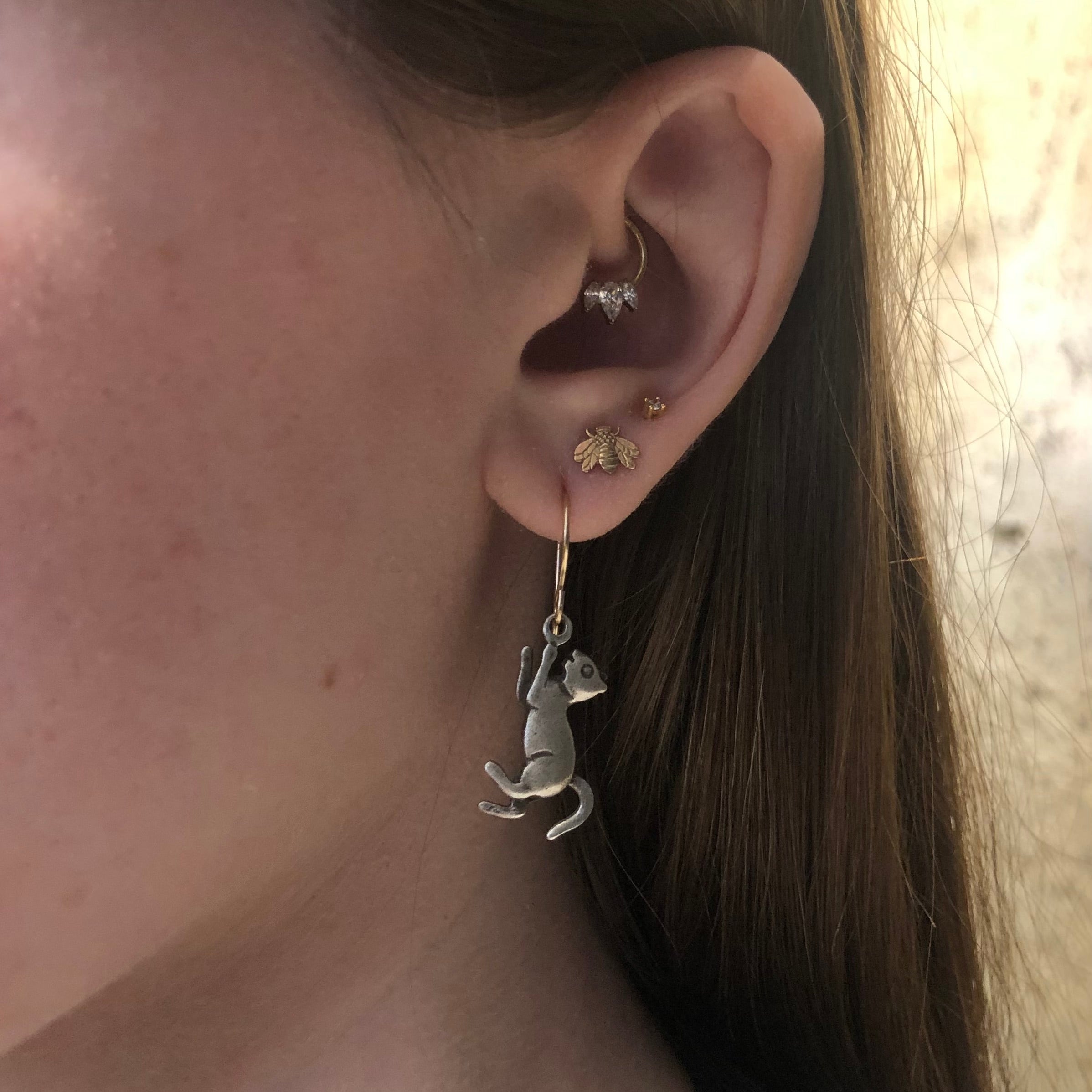 Vintage Mixed Metal Cat Earrings