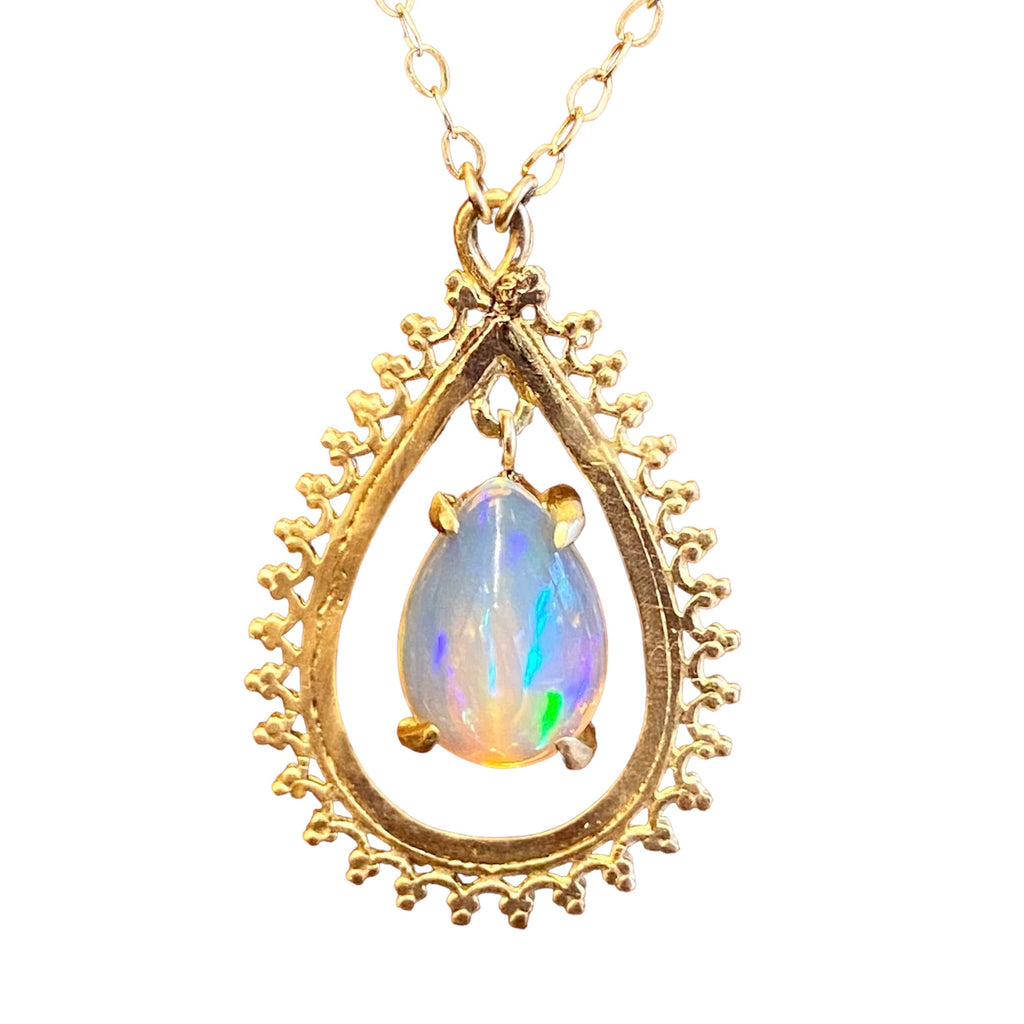 14k Opal Teardrop Necklace