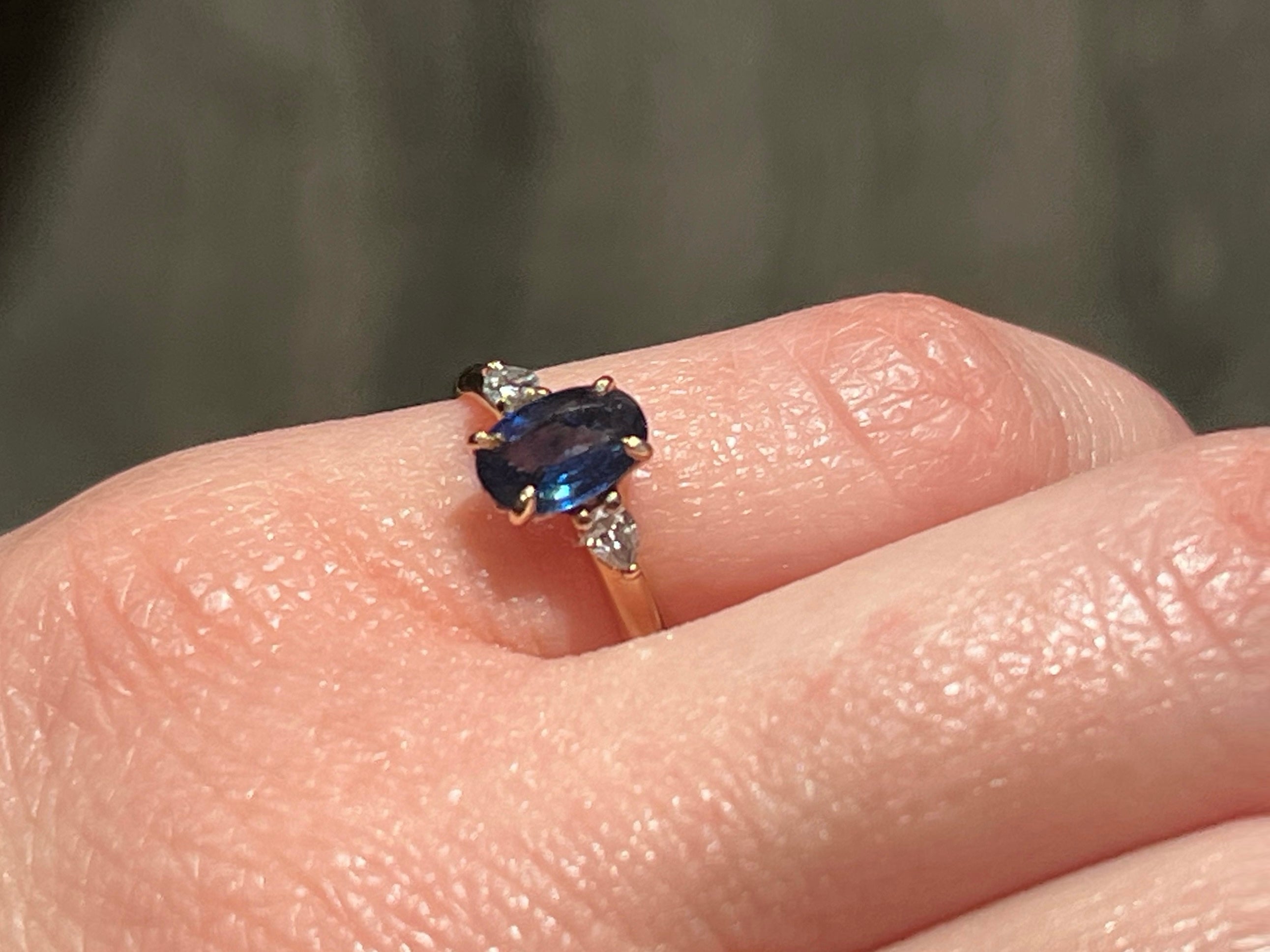 Sapphire Trio Ring w/ Pear Diamond Accents
