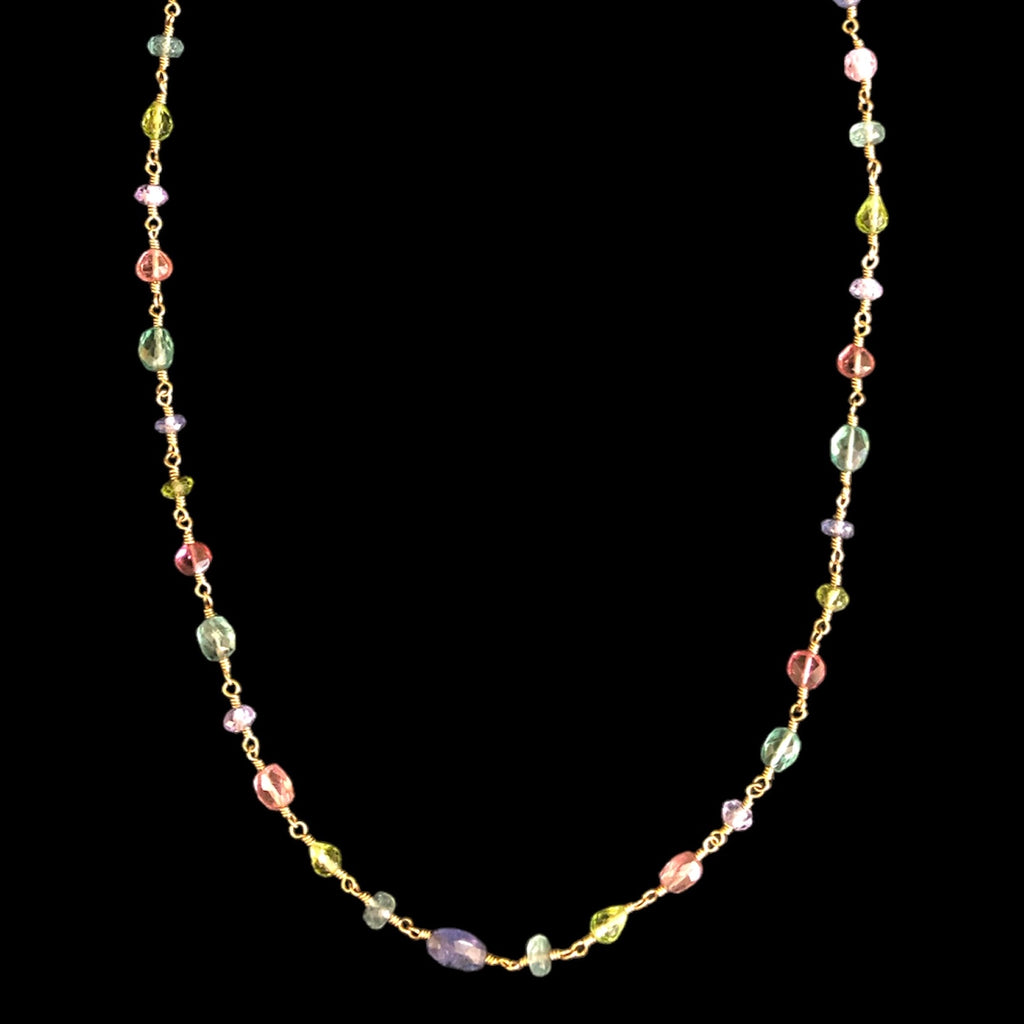 18k Vintage Multi-Gem Pastel Beaded Necklace