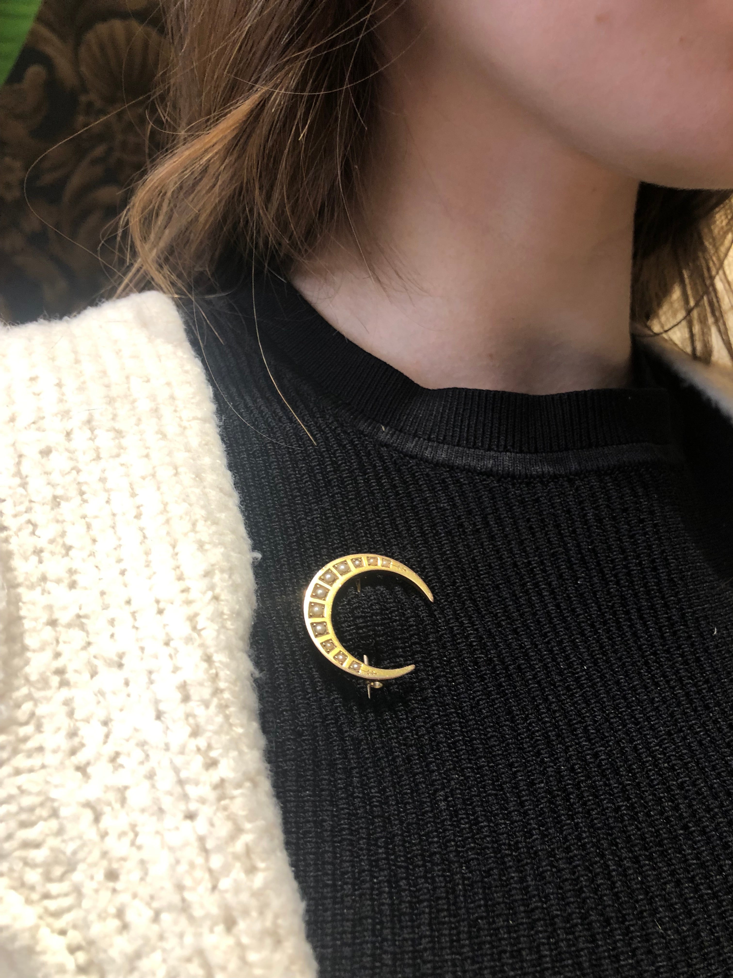 Victorian Moon Pin w. Pearls