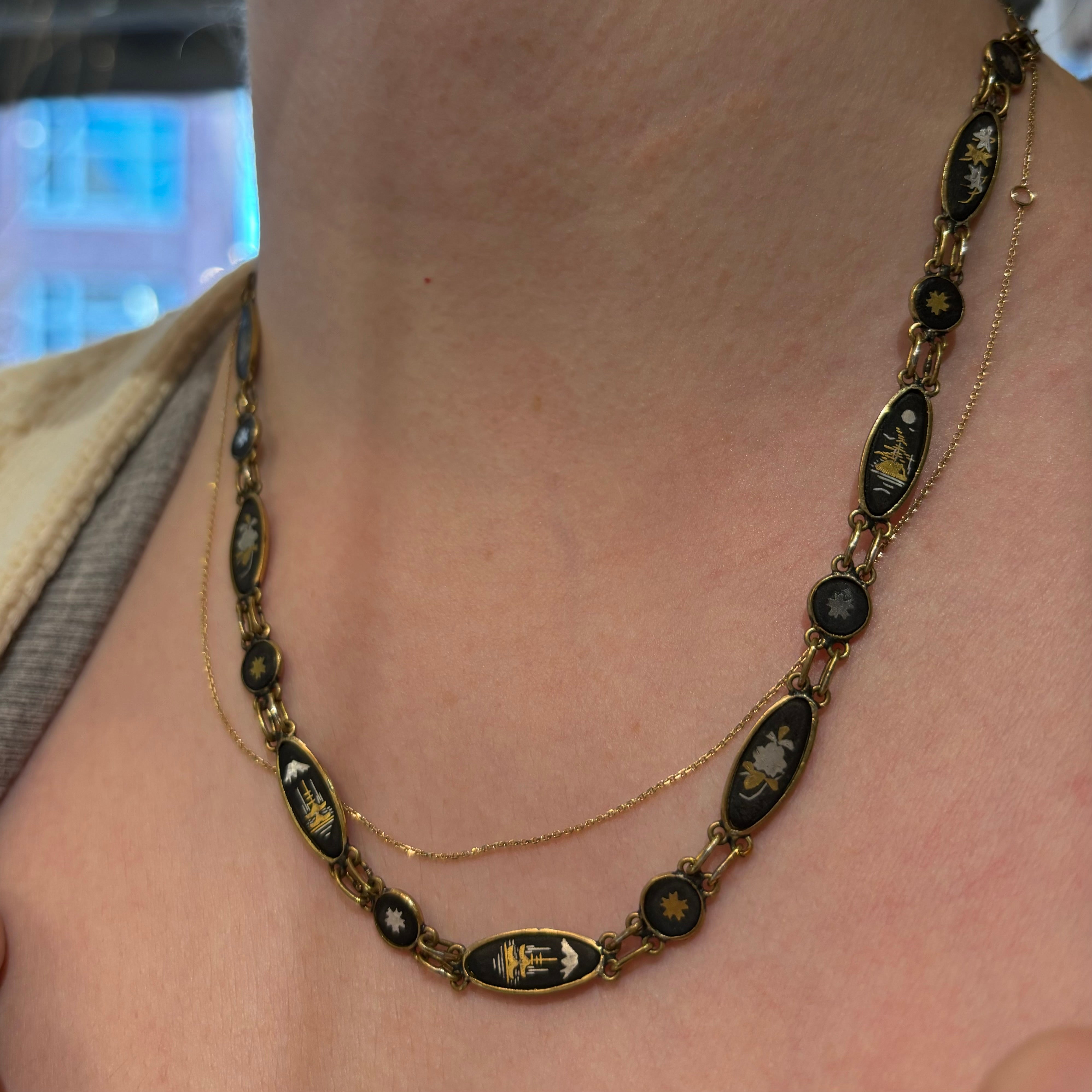 Rare Antique Damascene Necklace and Earring Set