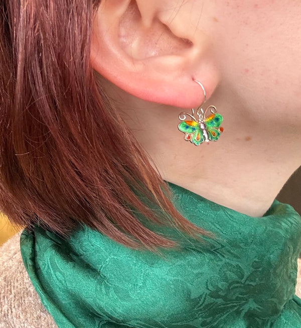 Vintage Cloisonné Butterfly Earrings
