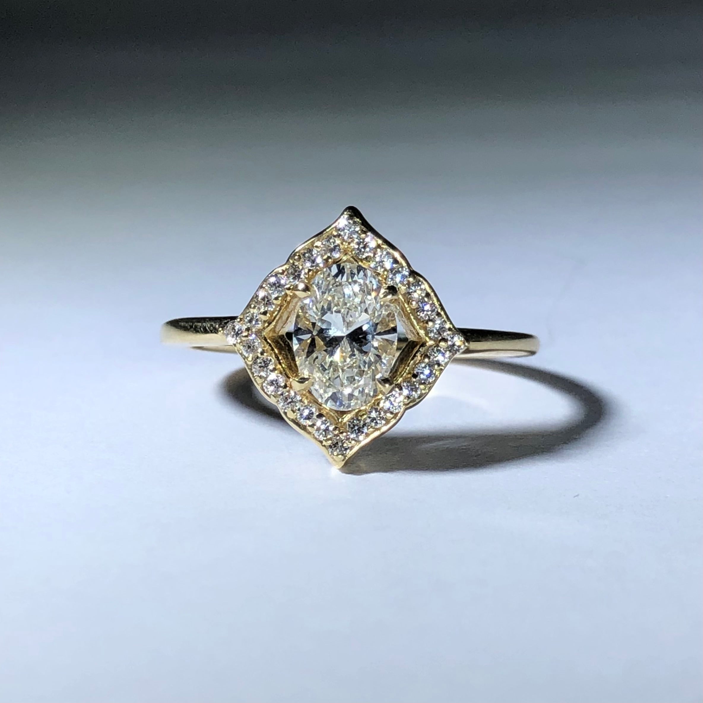 rebekah brooks jewelry, rebekah brooks, rebekah brooks rings, ring, engagement ring, halo engagement ring, lotus ring, lotus engagement ring, unique engagement ring, diamond engagement ring, large engagement ring, gold ring, gold and diamond ring