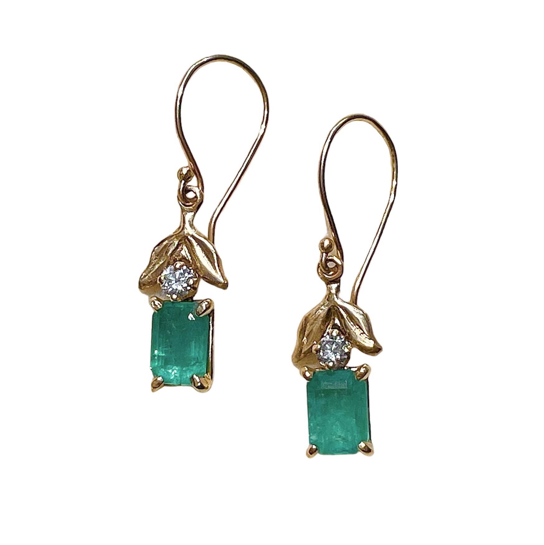 14k Emerald and Diamond Earrings
